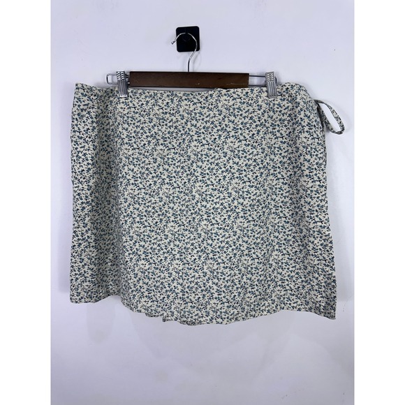 Jennifer Moore Dresses & Skirts - Jennifer Moore Vtg 90s Blue Floral Cotton Linen Wrap Mini Skirt Skort Womens 18